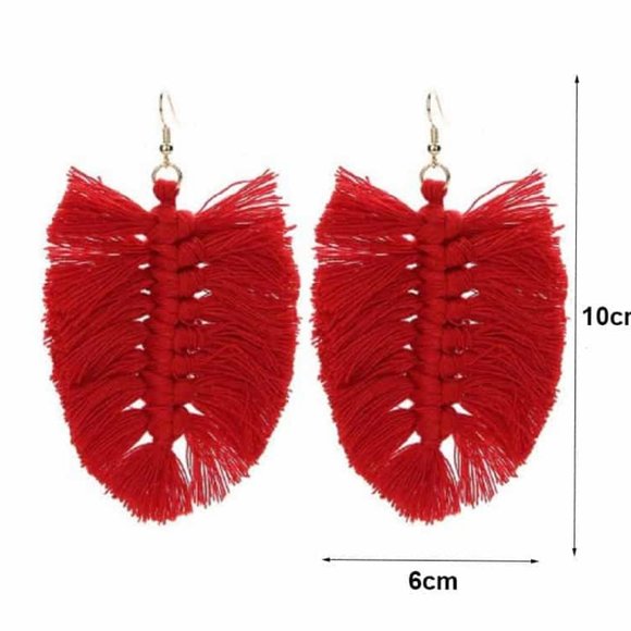 Bohemian Tassel Earrings | Red Tassel Earrings - Picture 2 of 2